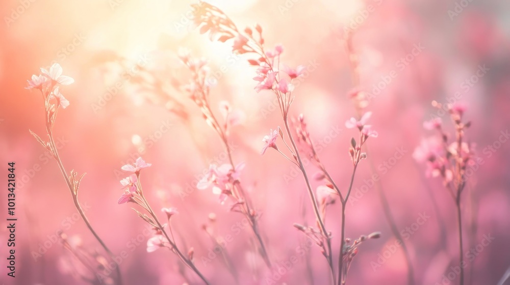 Soft Pink Flowers Blooming in the Sunset Light Soft Pink Flowers Blooming in the Sunset Light