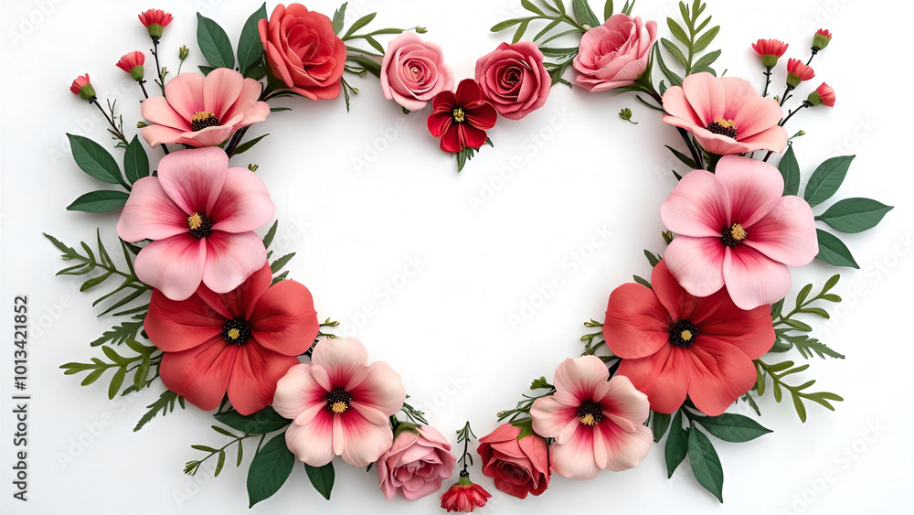 Floral heart frame on white background Floral heart frame on white background