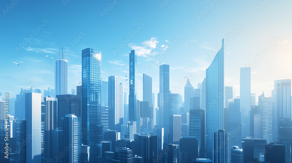 Aerial View of City Skyline and High-Rise Buildings Under Blue Sky and White Clouds Aerial View of City Skyline and High-Rise Buildings Under Blue Sky and White Clouds