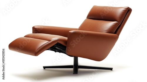 Modern Reclining Armchair with Brown Leather Upholstery photo