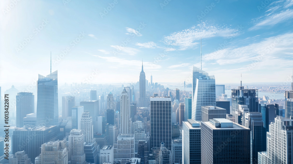 Aerial View of City Skyline and High-Rise Buildings Under Blue Sky and White Clouds Aerial View of City Skyline and High-Rise Buildings Under Blue Sky and White Clouds