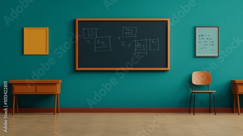 Digital Blackboard with Math Equations in Classroom Setting