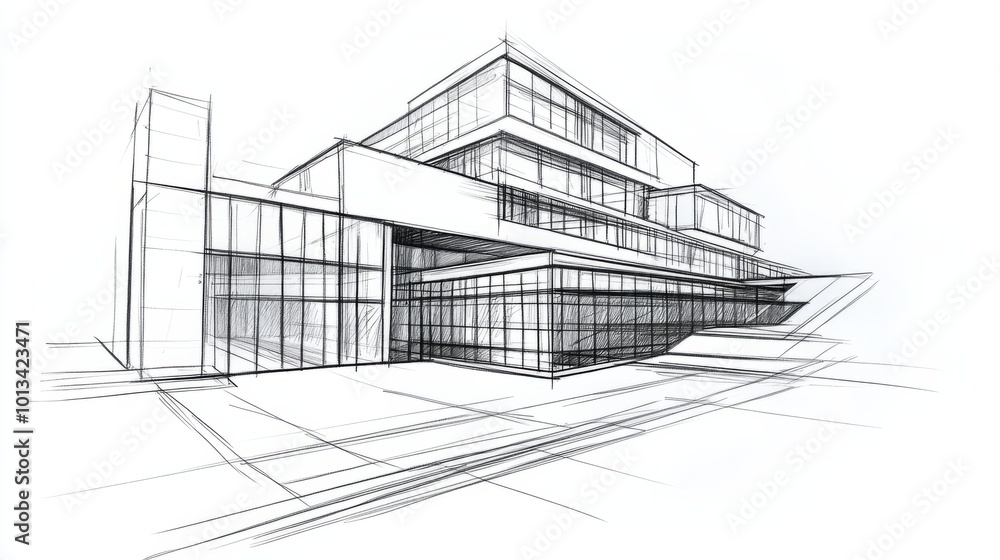 Modern Building Sketch: Architectural Design Drawing Modern Building Sketch: Architectural Design Drawing