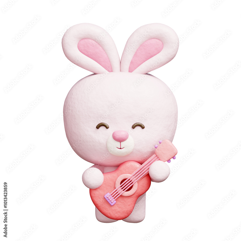 3D cute rabbit playing guitar, Cartoon animal character, 3D rendering. 3D cute rabbit playing guitar, Cartoon animal character, 3D rendering.