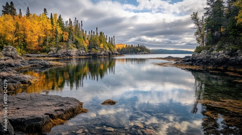 Majestic landscapes of Isle Royale National Park captured with Nikon D850 and 14-24mm lens, showcasing natural light in stunning National Geographic style. High-resolution imagery.