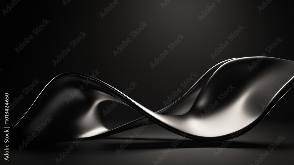 Fototapeta premium Abstract Black Wave with a Gleaming Surface
