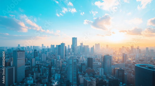 Wallpaper Mural City Skyline and Skyscrapers Under Blue Sky and White Clouds Aerial View Torontodigital.ca