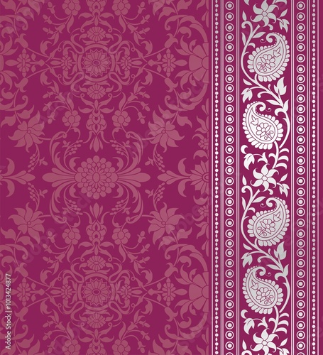 wedding card design, traditional paisley floral pattern , royal India	