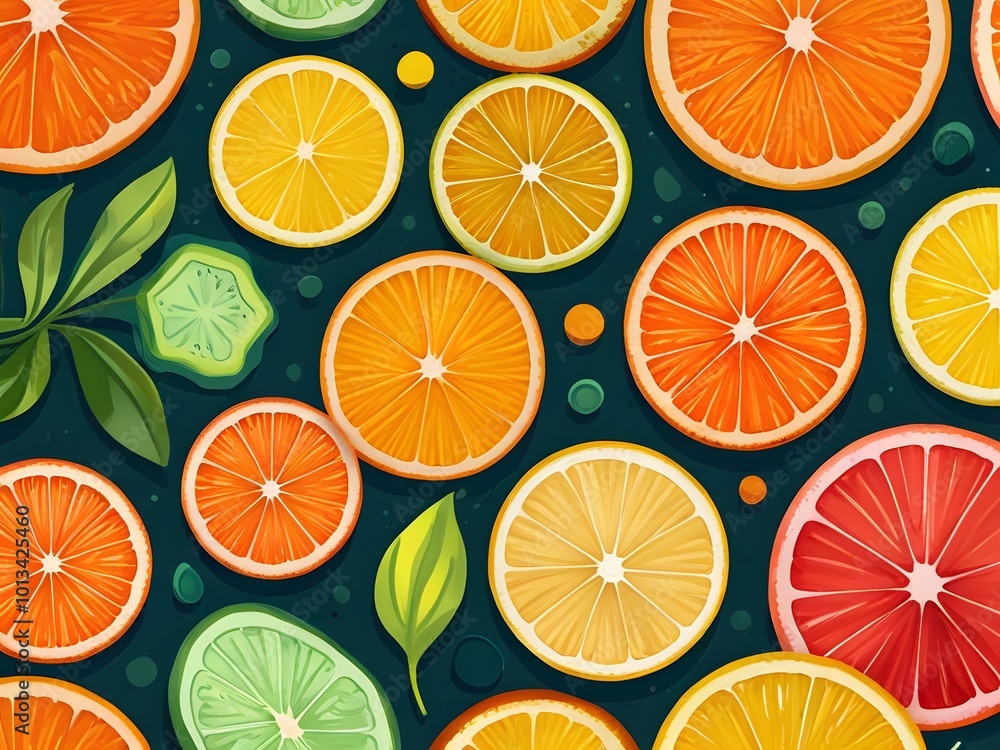 A colorful pattern of citrus fruits. A colorful pattern of citrus fruits.