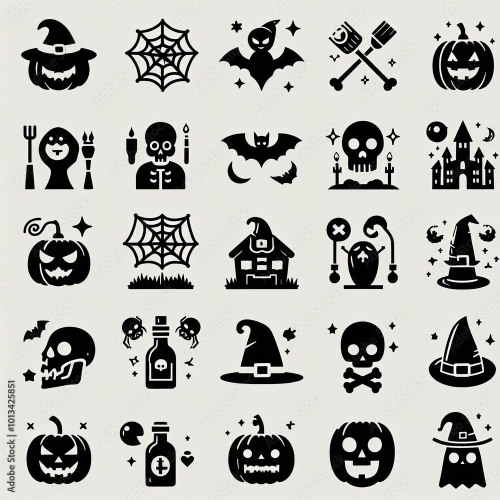 Obraz premium Halloween icon set. Solid icons collection, background, banner, card, poster, template, elegant