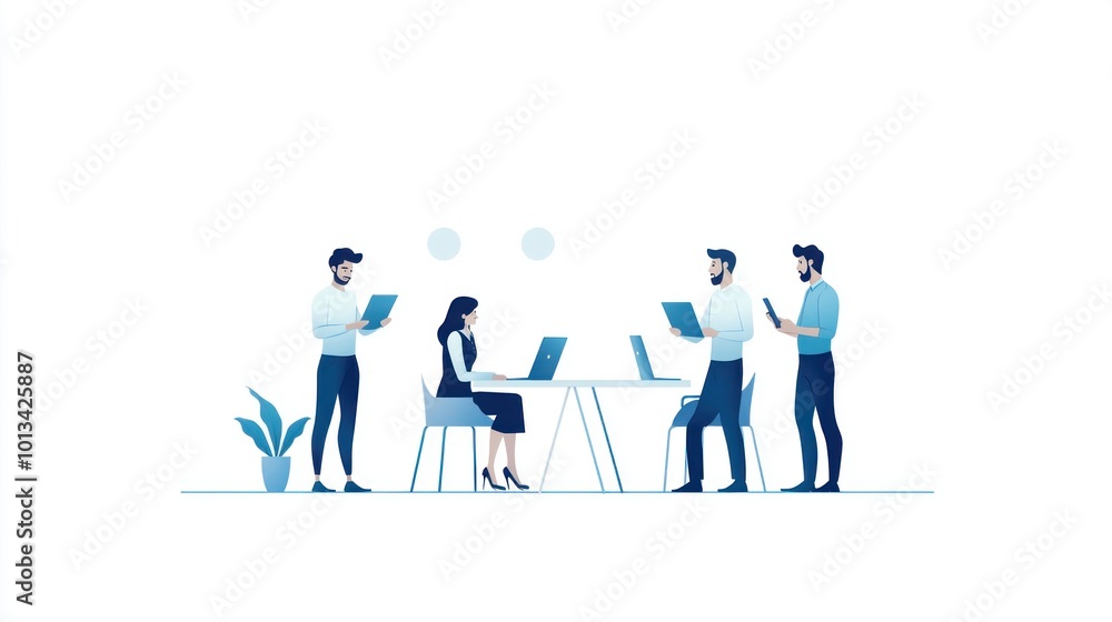 Collaborative Work Environment: Team Meeting in a Modern Office Setting Collaborative Work Environment: Team Meeting in a Modern Office Setting