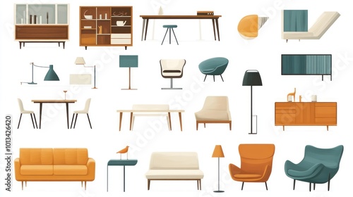 Obraz na płótnie Mid-Century Modern Furniture Set w salonie