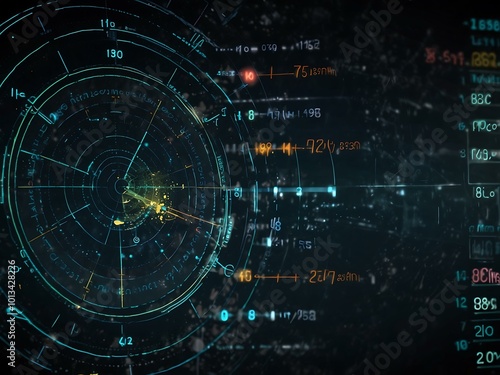 Radar screen illustrating different scanning information with digital technology.