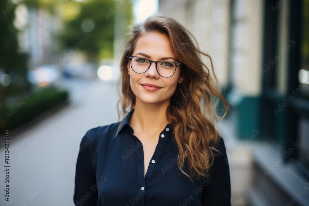 Portrait of a beautiful young business woman in glasses on the city street Portrait of a beautiful young business woman in glasses on the city street