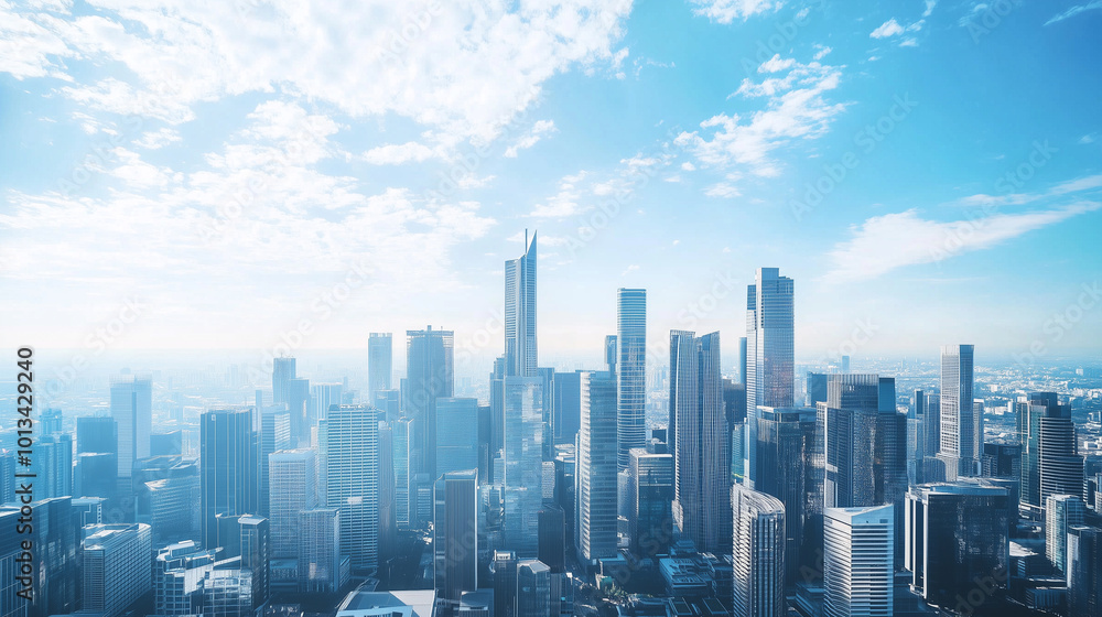 Aerial View of City Skyline and High-Rise Buildings Under Blue Sky and White Clouds Aerial View of City Skyline and High-Rise Buildings Under Blue Sky and White Clouds