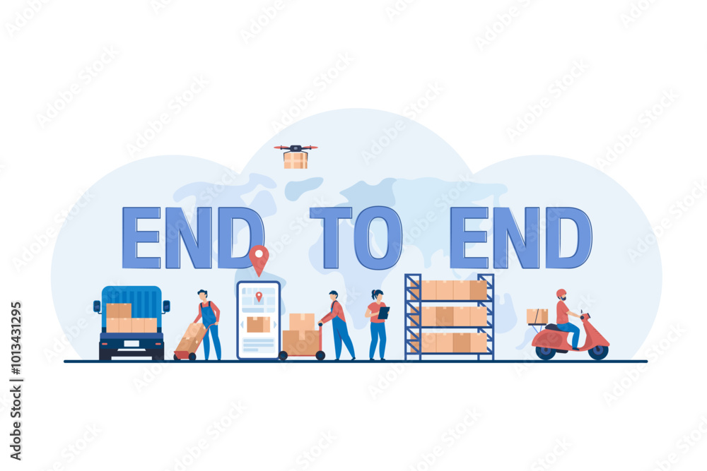 End to End Logistics Services for Fast and Reliable Delivery. Vector Illustration End to End Logistics Services for Fast and Reliable Delivery. Vector Illustration