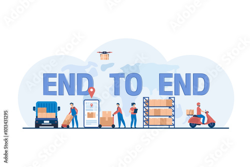 End to End Logistics Services for Fast and Reliable Delivery. Vector Illustration