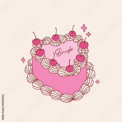 Birthday cake with red cherry vector, coquette pink cake vector