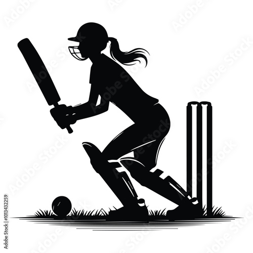 Vector illustration of a cricket player silhouette,Silhouette vector of a cricket player