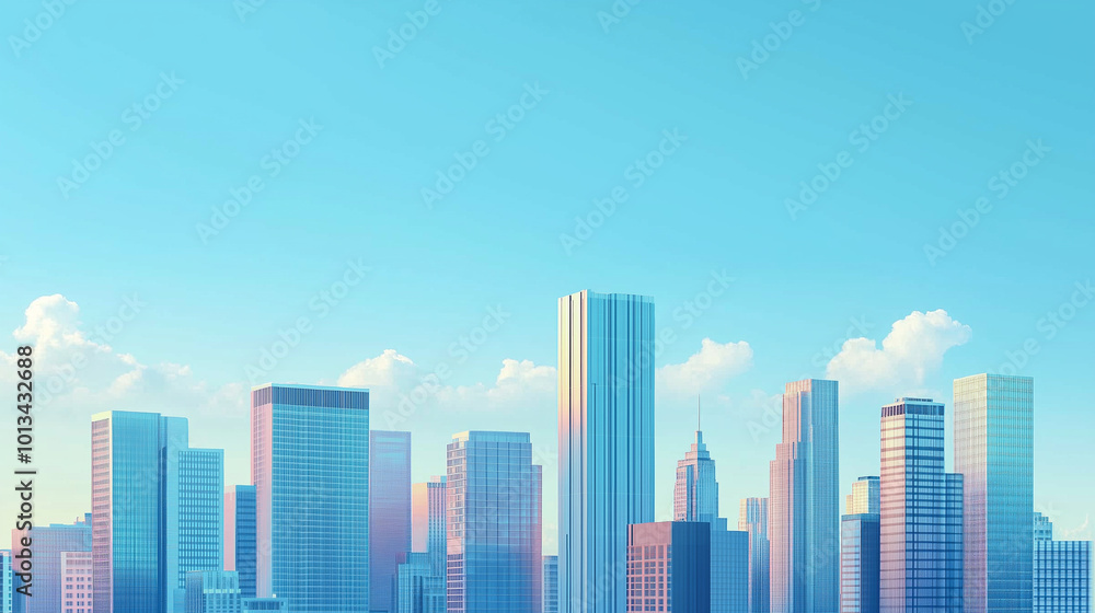 Fototapeta premium Aerial View of City Skyline and High-Rise Buildings Under Blue Sky and White Clouds