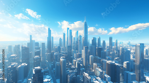Wallpaper Mural City Skyline and Skyscrapers Under Blue Sky and White Clouds Aerial View Torontodigital.ca