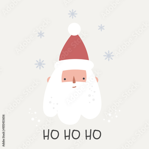 Ho ho ho vector quote. Cute Santa Claus on a light background. Winter holiday illustration. Christmas greeting card. Happy New Year background.