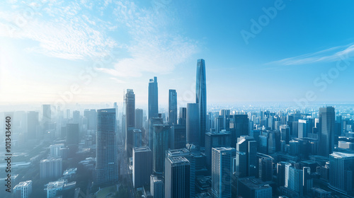 Wallpaper Mural City Skyline and Skyscrapers Under Blue Sky and White Clouds Aerial View Torontodigital.ca