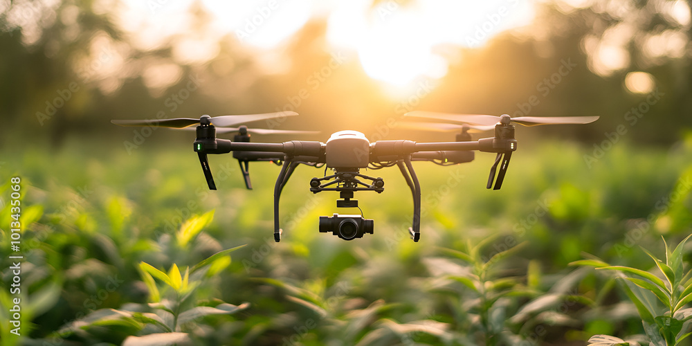 Precision Agriculture: Drone Monitoring Crop Health at Sunset Precision Agriculture: Drone Monitoring Crop Health at Sunset