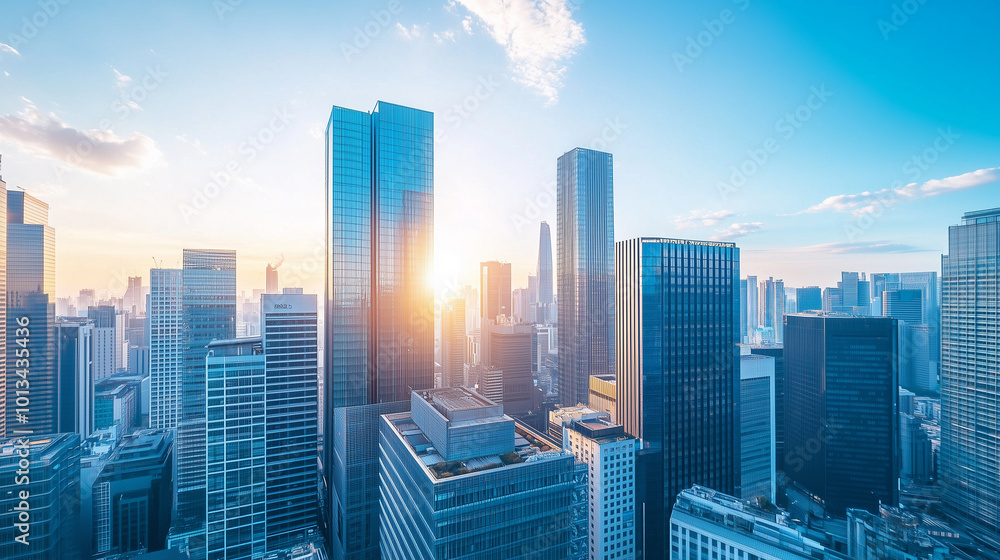 City Skyline and Skyscrapers Under Blue Sky and White Clouds Aerial View City Skyline and Skyscrapers Under Blue Sky and White Clouds Aerial View