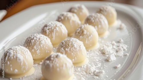 A plate of white powdered sugar balls