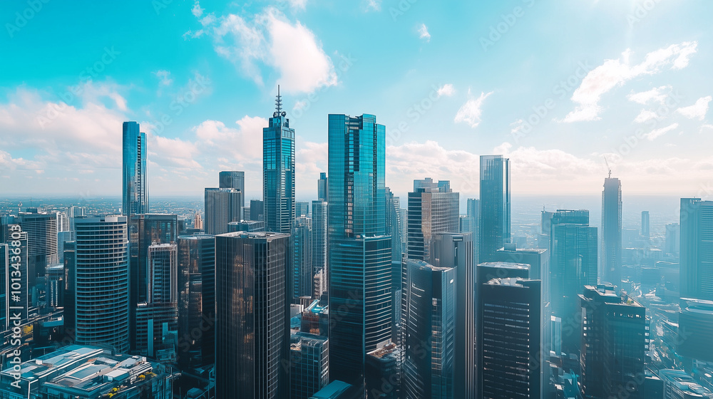 Aerial View of City Skyline and High-Rise Buildings Under Blue Sky and White Clouds Aerial View of City Skyline and High-Rise Buildings Under Blue Sky and White Clouds