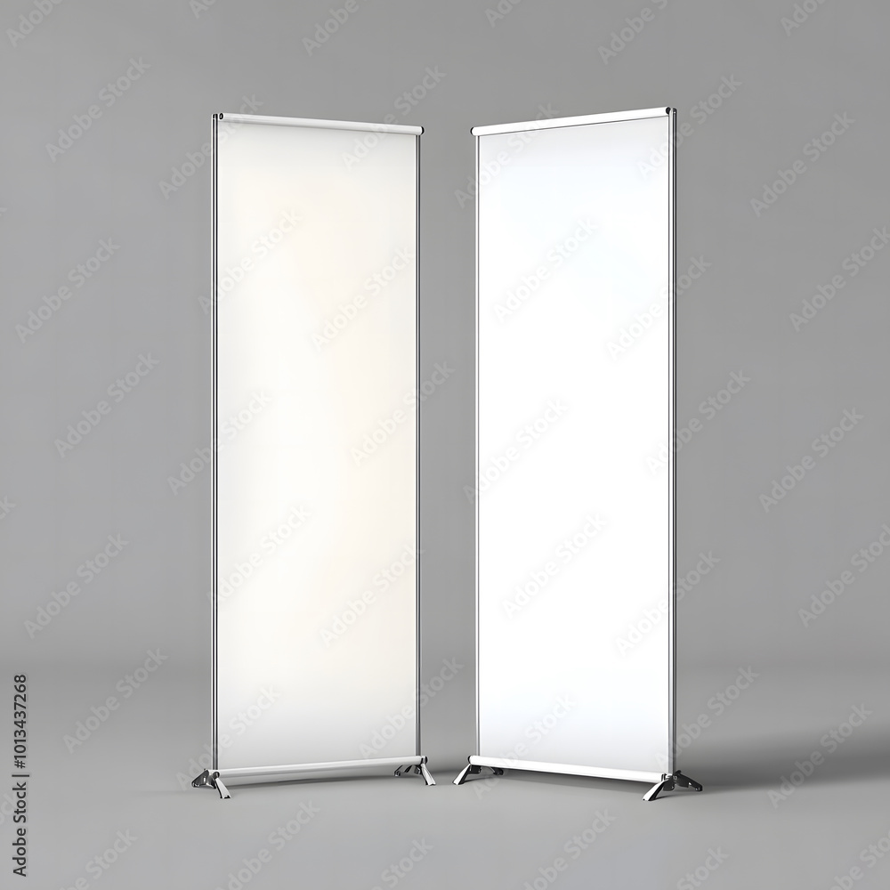 Blank Roll-Up Banners on a Grey Background Blank Roll-Up Banners on a Grey Background
