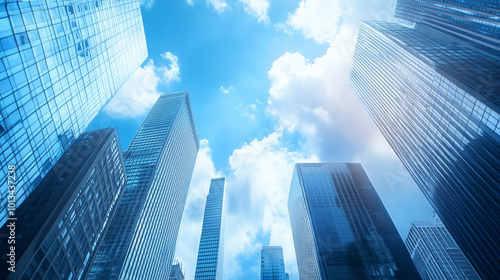 Wallpaper Mural Aerial View of City Skyline and High-Rise Buildings Under Blue Sky and White Clouds Torontodigital.ca