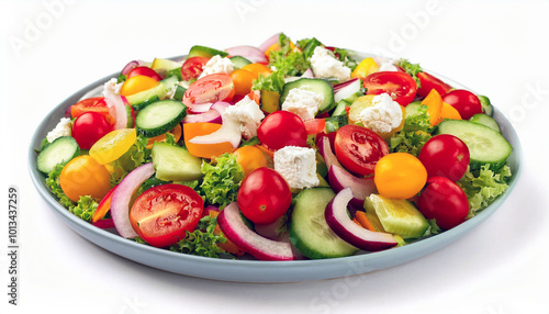 A vibrant mix of fresh cucumbers, tomatoes, red onions, and feta cheese creates a refreshing salad, perfect for a healthy and delicious meal!