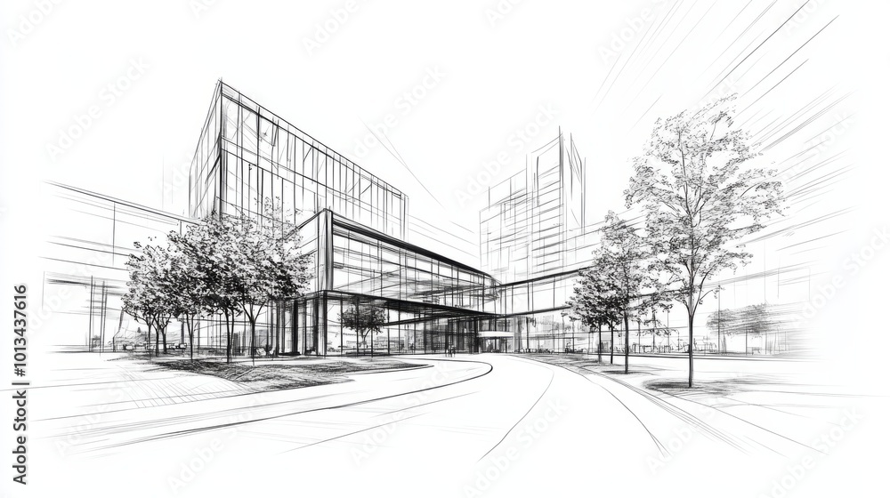 Modern Building Sketch: Architectural Design Concept Modern Building Sketch: Architectural Design Concept