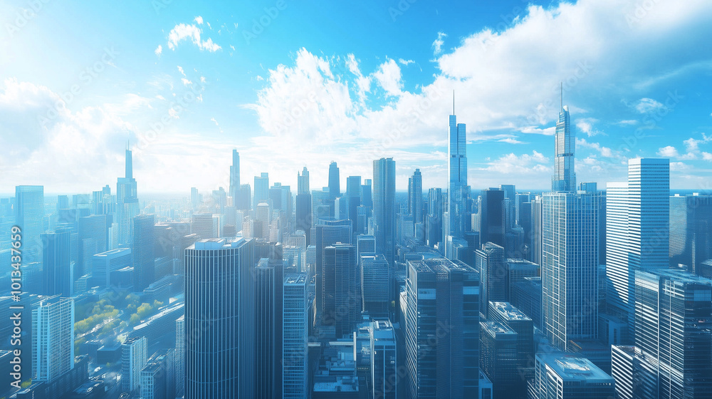 Aerial View of City Skyline and High-Rise Buildings Under Blue Sky and White Clouds Aerial View of City Skyline and High-Rise Buildings Under Blue Sky and White Clouds