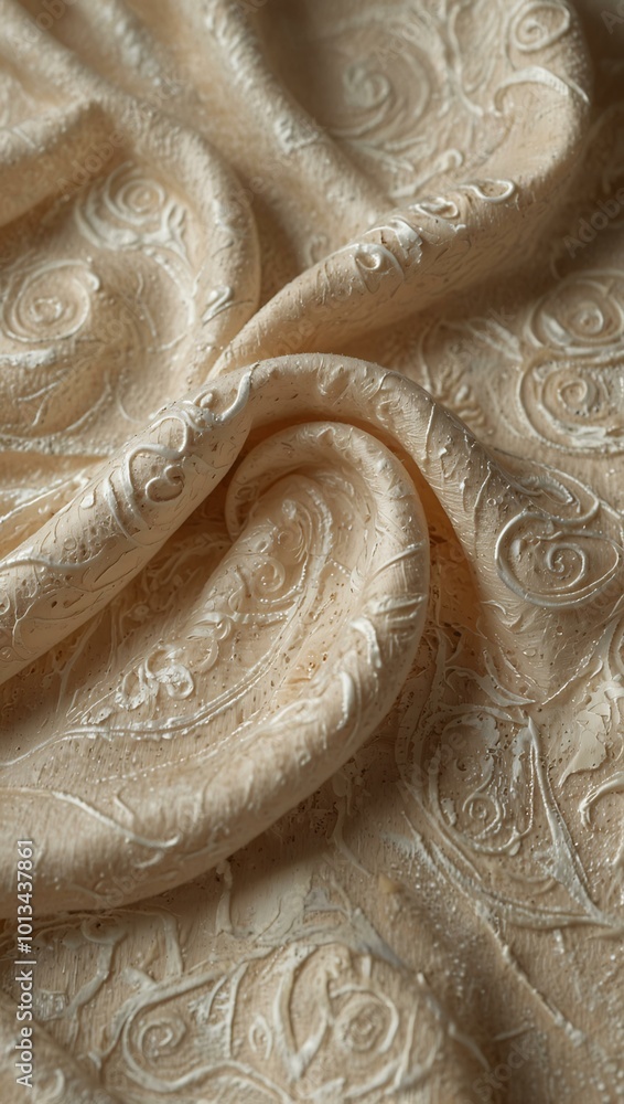 Soft fabric texture with a swirling cream pattern, ideal for textiles. Soft fabric texture with a swirling cream pattern, ideal for textiles.