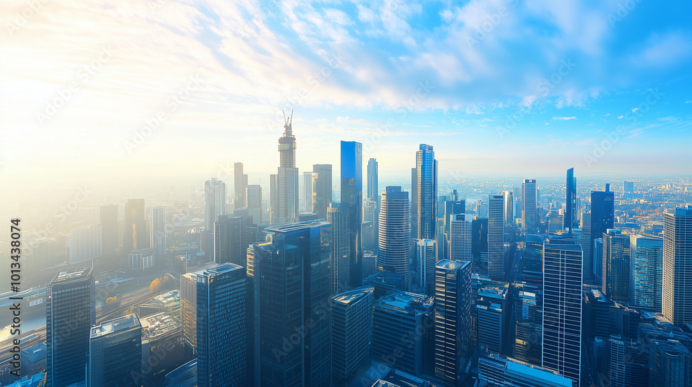 Aerial View of City Skyline and High-Rise Buildings Under Blue Sky and White Clouds Aerial View of City Skyline and High-Rise Buildings Under Blue Sky and White Clouds