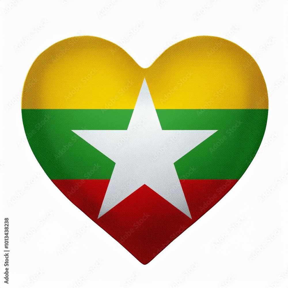 ミャンマーの国旗のハート(Heart of Myanmar flag on white.)
ミャンマーの国旗のハート(Heart of Myanmar flag on white.)