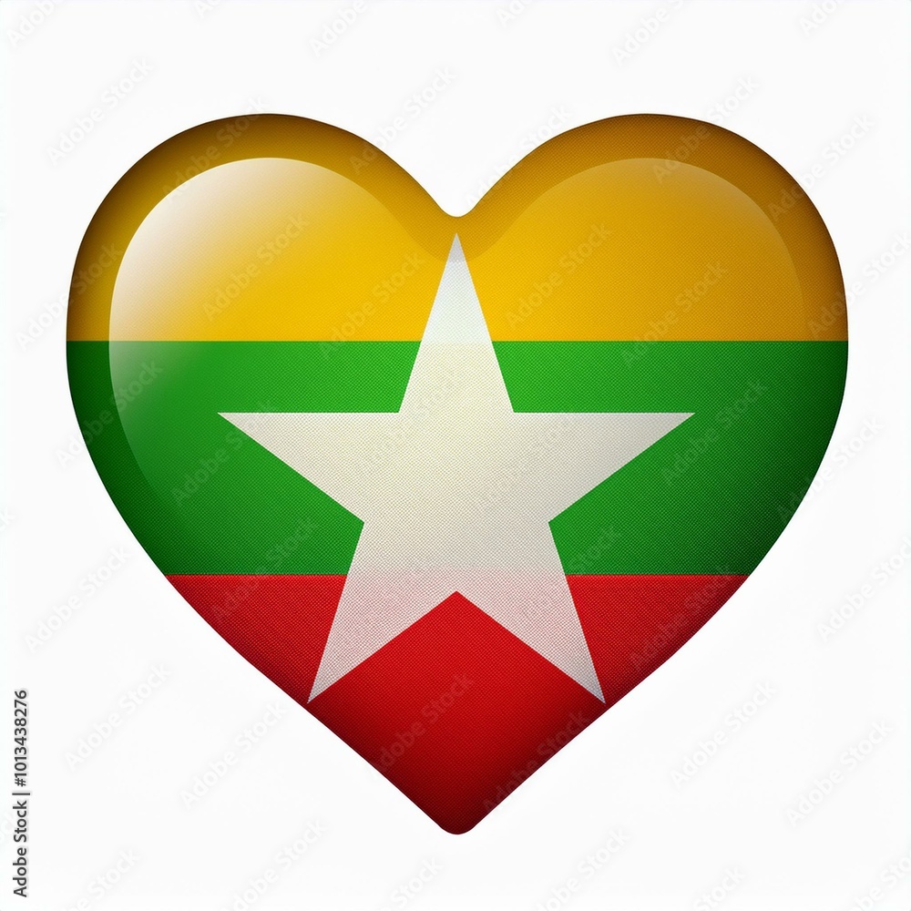 ミャンマーの国旗のハート(Heart of Myanmar flag on white.)
ミャンマーの国旗のハート(Heart of Myanmar flag on white.)