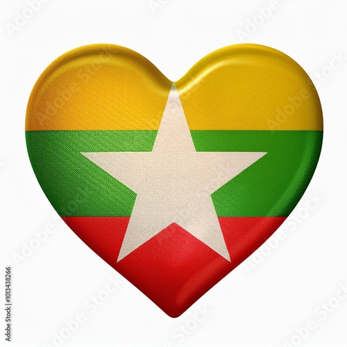 ミャンマーの国旗のハート(Heart of Myanmar flag on white.) 