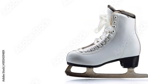 Ice skates are metal blades attached underfoot and used to propel across a sheet of ice while ice skating. standard footwear in many sports, including figure skating and ice hockey. isolated on white