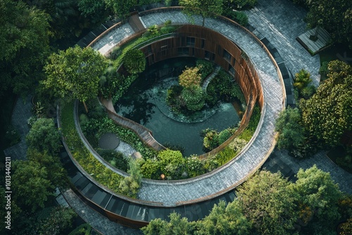 Unique Circular Building Surrounded by Lush Greenery