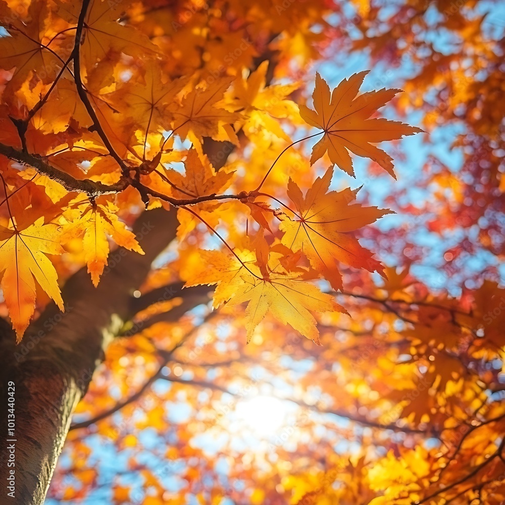 Striking autumn colors brought to life by sunlight through maple leaves picture Striking autumn colors brought to life by sunlight through maple leaves picture