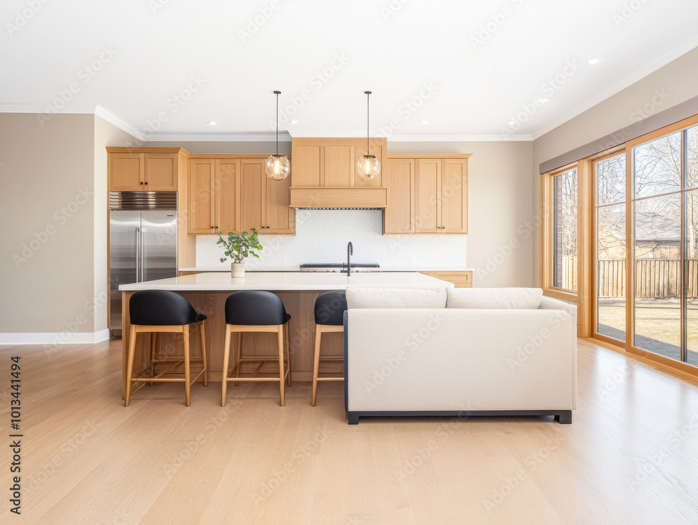 Modern kitchen design with natural light and minimalistic decor in a suburban home Modern kitchen design with natural light and minimalistic decor in a suburban home
