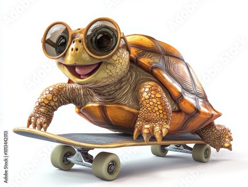 Joyful Turtle Riding Skateboard with Sunglasses photo