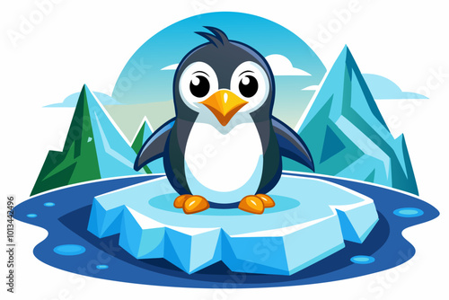 Cute Happy Penguin on An Ice Hill