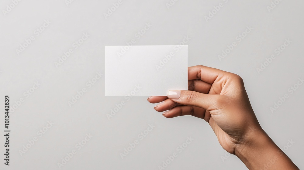 Hand Holding Blank Business Card on Neutral Background Hand Holding Blank Business Card on Neutral Background