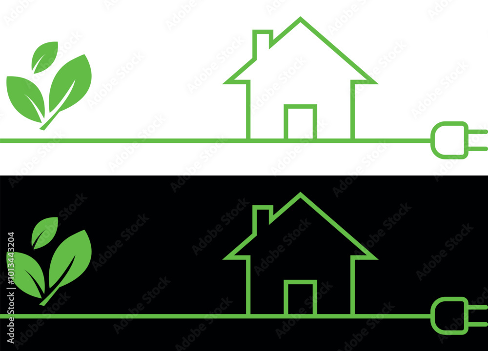 Eco house icon set. Energy efficient house concept vector illustration isolated on black and white background. Eco house icon set. Energy efficient house concept vector illustration isolated on black and white background.