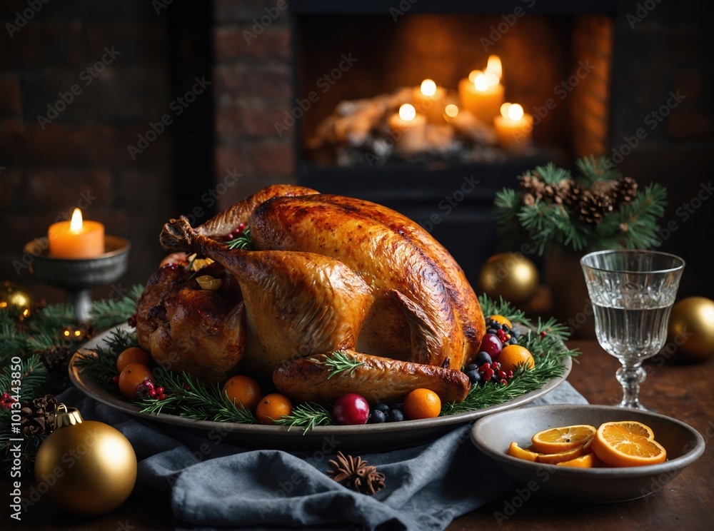 A warm and inviting atmosphere created by a turkey dish A warm and inviting atmosphere created by a turkey dish